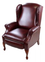 Red Maroon Leather Queen Anne Style Recliner