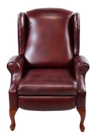 Red Maroon Leather Queen Anne Style Recliner