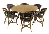 Round Wicker Table & Six Rattan Chairs