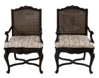 Pair of French Carved Canned Arm Chairs
