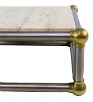 Metal and Brass coffee table with travertine top