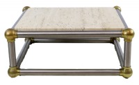 Metal and Brass coffee table with travertine top