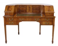 Curved Inlaid Leather Top Writing Desk