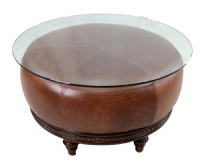 Leather Ottoman with Glass Top