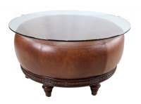 Leather Ottoman with Glass Top