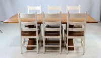 Amish Solid Oak Trestle Table with 6 chairs
