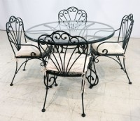 Six Piece Green Wrought Iron Patio Set