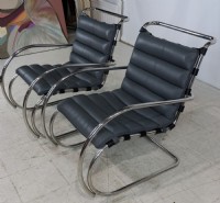 Pair of Knoll Gray Leather & Chrome Lounge Chair
