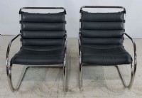 Pair of Knoll Gray Leather & Chrome Lounge Chair