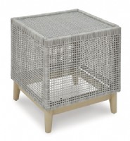 Light Gray Woven Wicker End Table