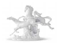 Lladro White Horses Galopping Sculpture