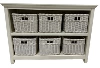 White Painted Console with Six Storage Baskets