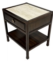 Travertine Top Walnut End Table