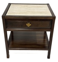 Travertine Top Walnut End Table