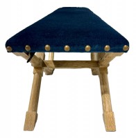 Blue Velour Bench WIth Triple Cross Oak Fram