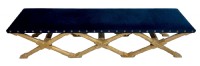 Blue Velour Bench WIth Triple Cross Oak Fram