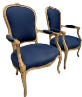 Pair of Navy Blue French Bergere Chairs