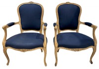 Pair of Navy Blue French Bergere Chairs