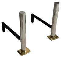 Chrome & Brass Fireplace Mantle & Andirons