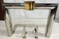 Chrome & Brass Fireplace Mantle & Andirons