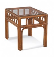Glass Top Rattan and Bamboo End Table