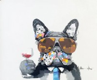 Abstract Dog with Sunglasses & Wine Glass Pa