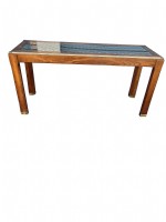 Henredon Oak And Brass Mirror Top Console