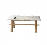 Goat Hide and Wood Accent Bench