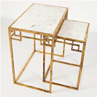 Pair of Marble and Matte Gold Nesting Tables